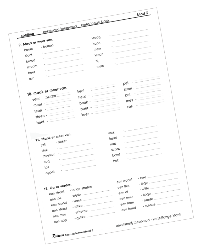 Taal 4 spelling enkelvoud meervoud korte lange klank Educatieve