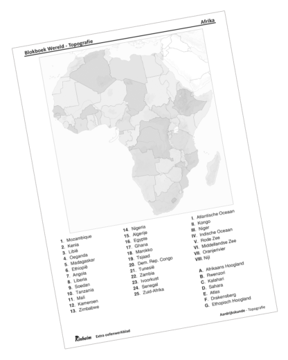Topographie Afrika Arbeitsblatt Mit Lösungen Aardrijkskunde Topografie Wereld | Afrika - Educatieve Uitgeverij Kinheim